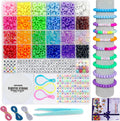 Colorful pony bead bracelet making kit with mixed bead colors and elastic cords