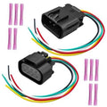 Headlight connector harness with two black plugs and color-coded wire leads