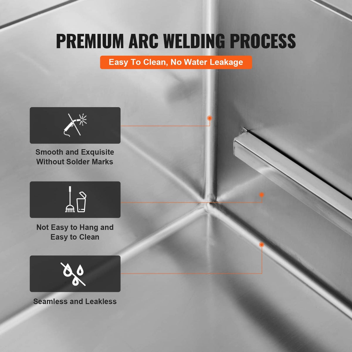 Stainless steel grooming bathtub with smooth arc-weld seams and sealed interior panels