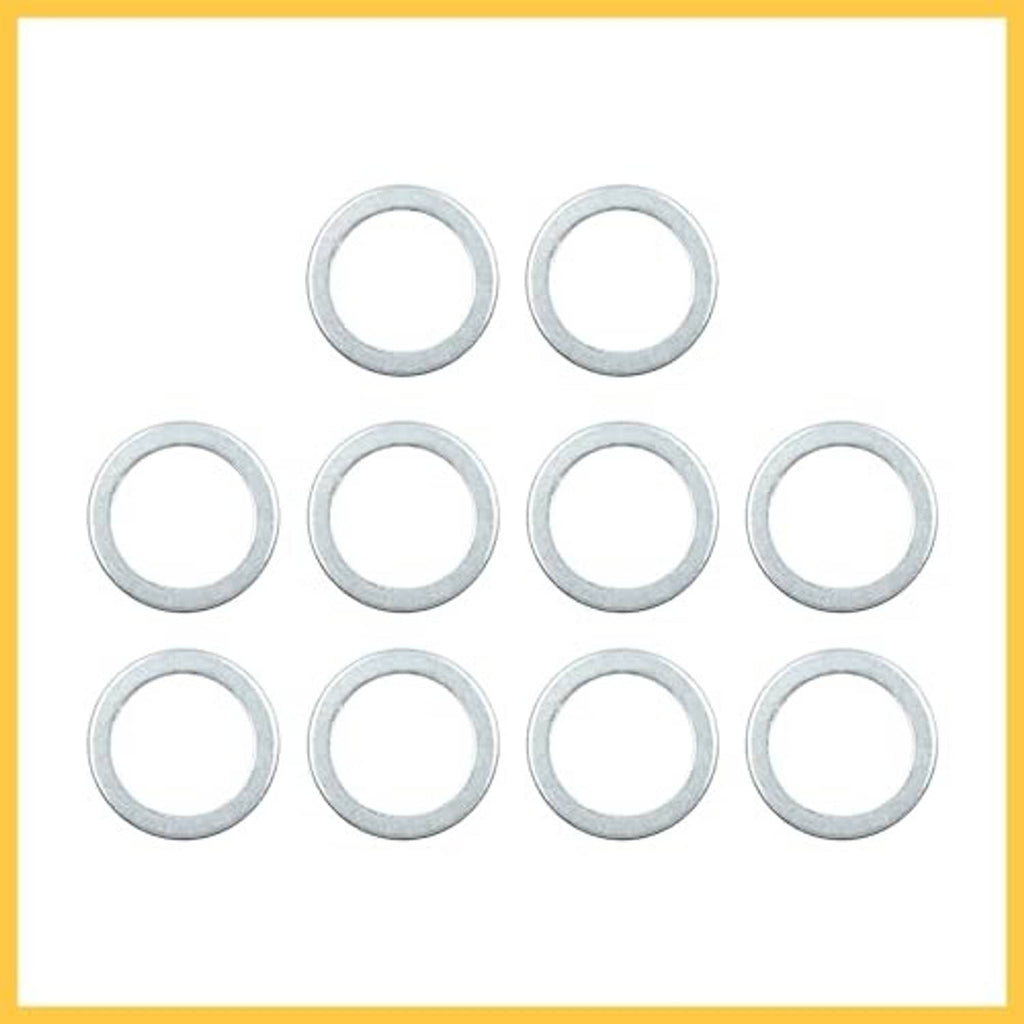 Multiple silver-gray crush washers for drain plugs, flat circular rings