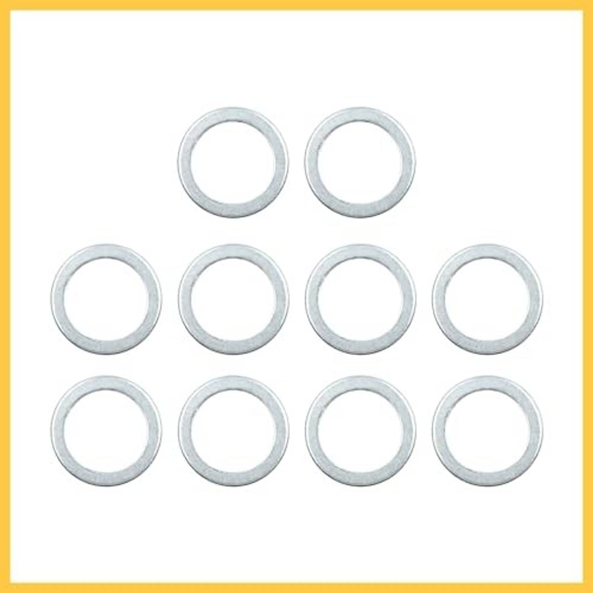 Multiple silver-gray crush washers for drain plugs, flat circular rings