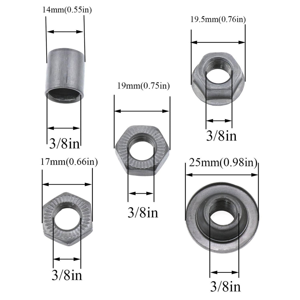 Bike rear hub axle nut and washer dimensions diagram with axle parts