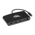 Black OWC Thunderbolt mini dock with front ports and attached cable, compact design