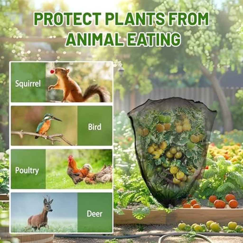 Fruit tree netting bag covering a fruiting tree to help protect from animals