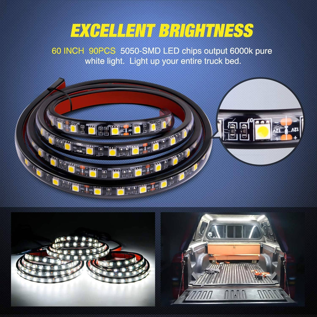 Three 60-inch SMD LED strip rolls with bright rectangular chip modules.