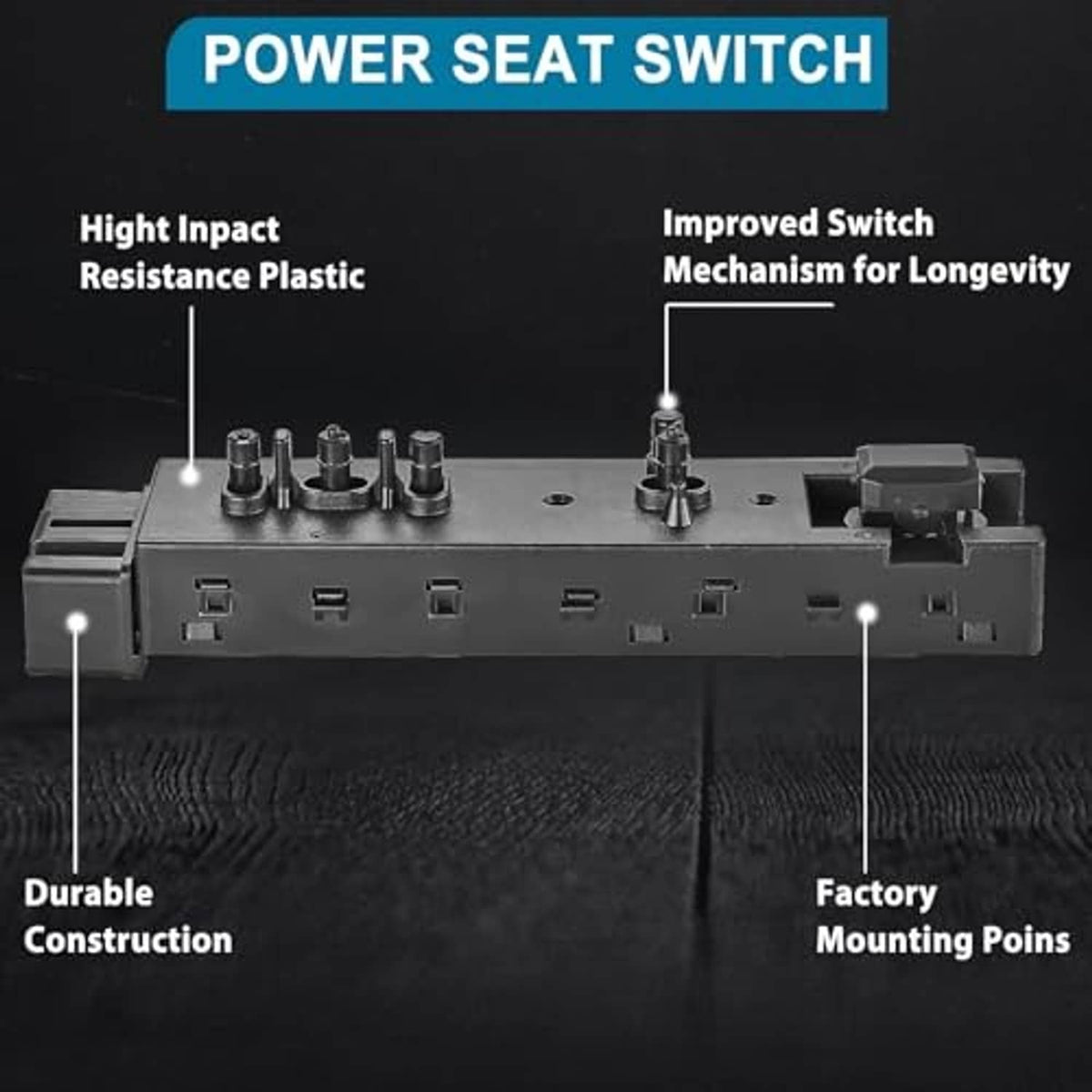 Power seat switch replacement module with button array and side wiring connector blocks