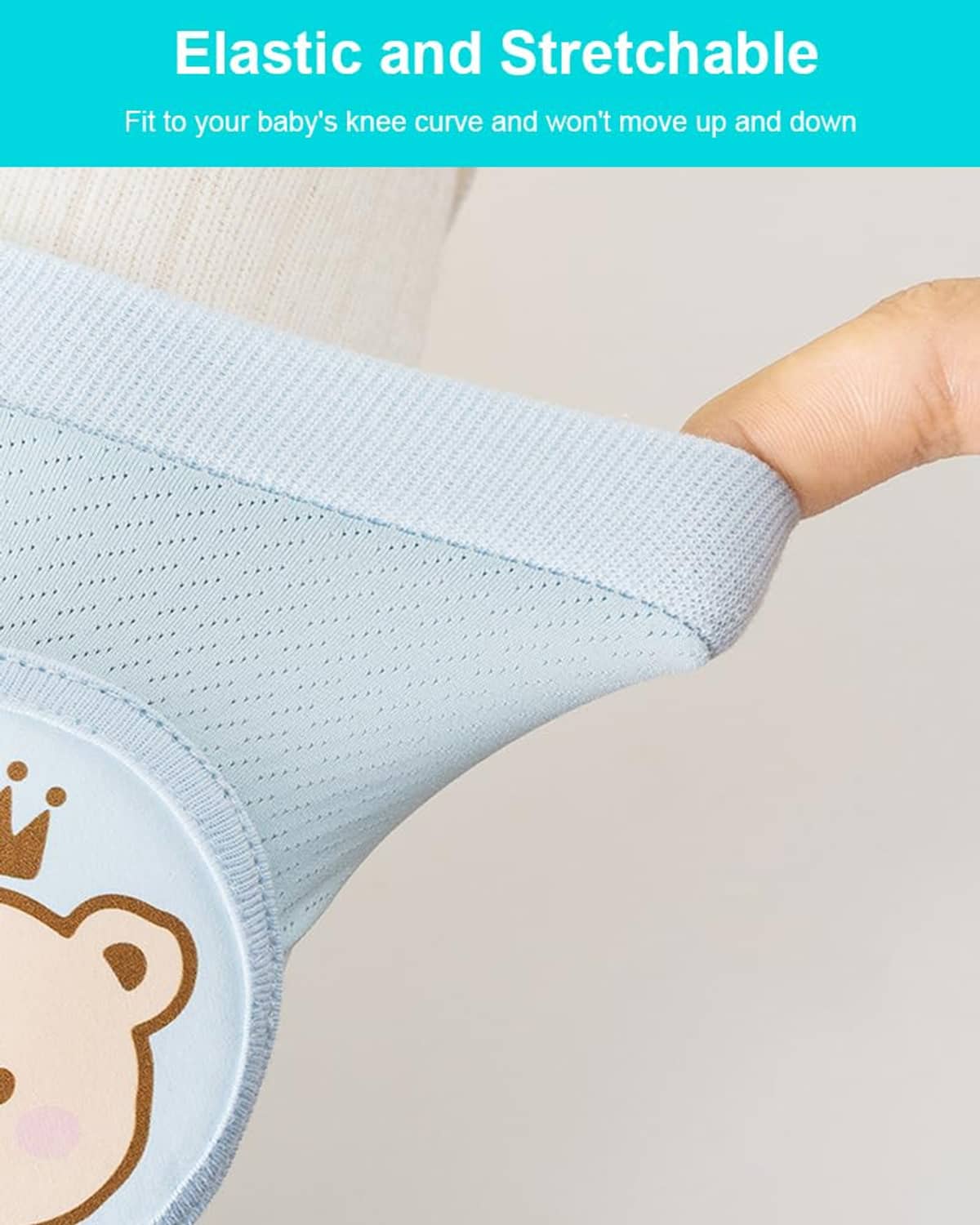 Stretchable baby knee pads with snug ribbed cuff and breathable knit fabric