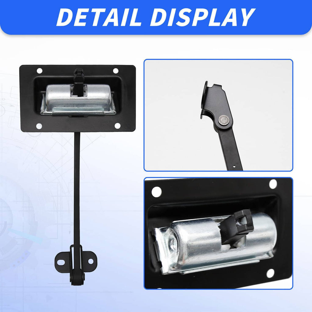 Black mounting plate with silver latch and black arm detail for strap retention
