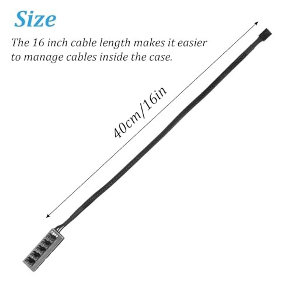 Braided cable extension for PC fan hub with 4-pin connector plug