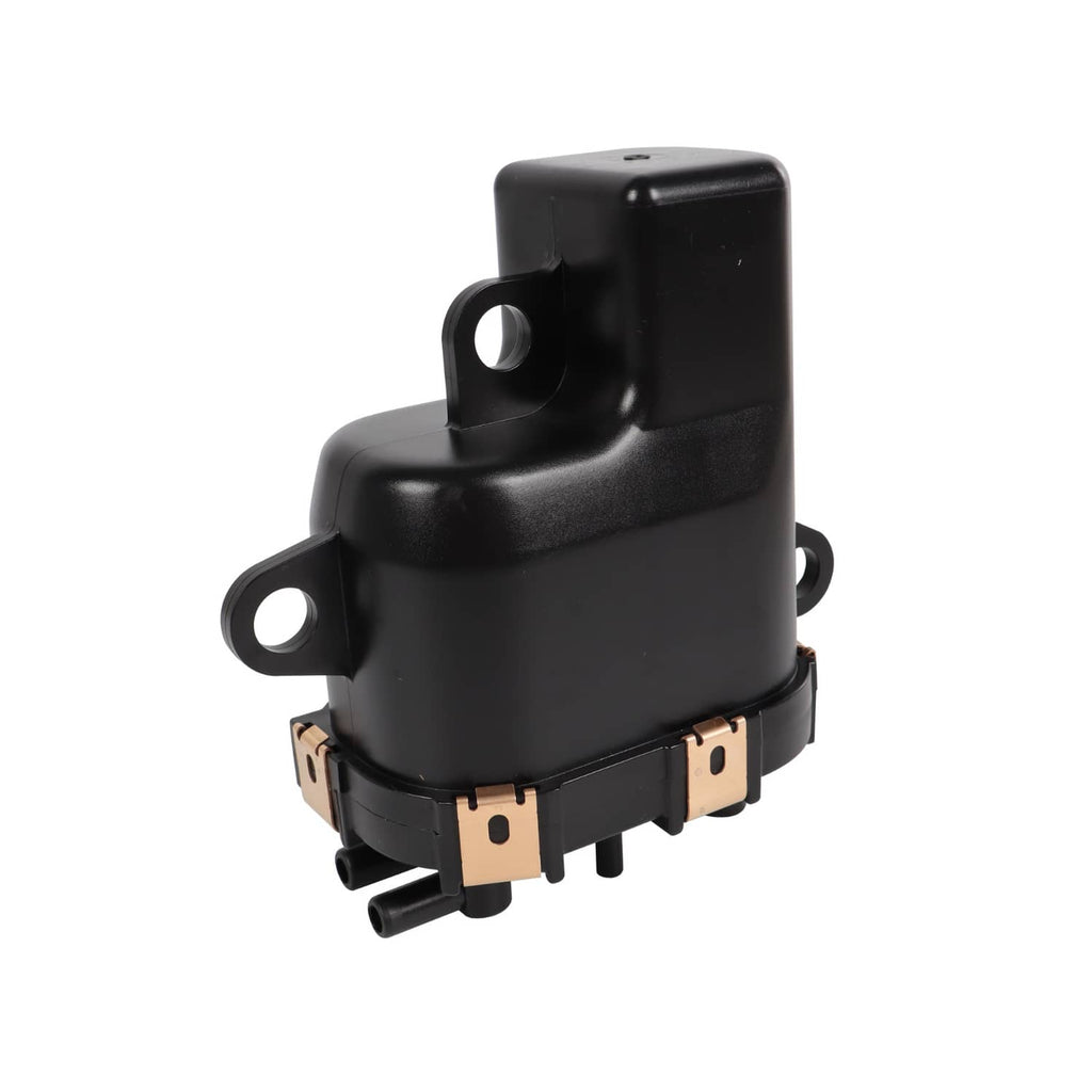 Black fuel pump module with top housing and base mounting tabs
