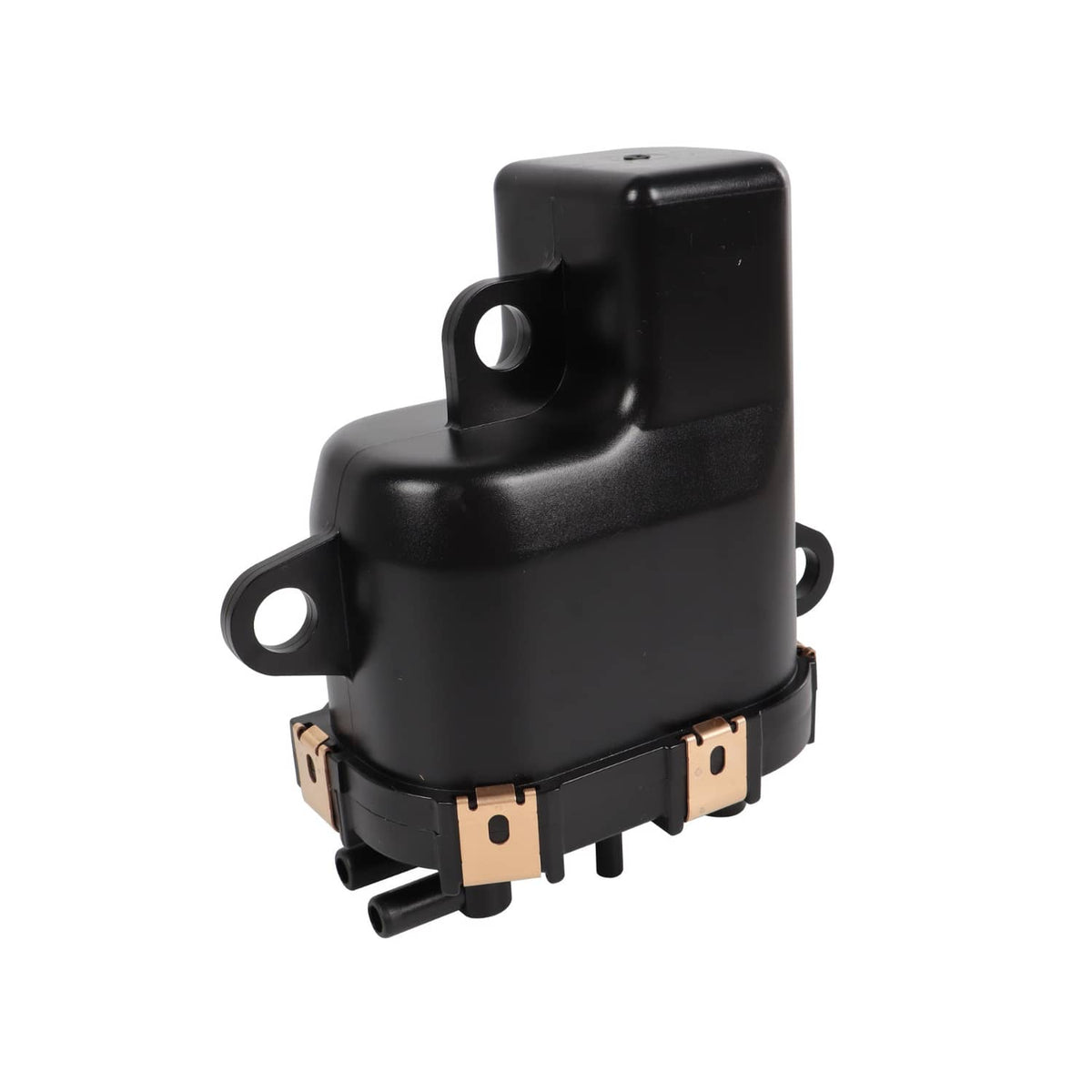 Black fuel pump module with top housing and base mounting tabs