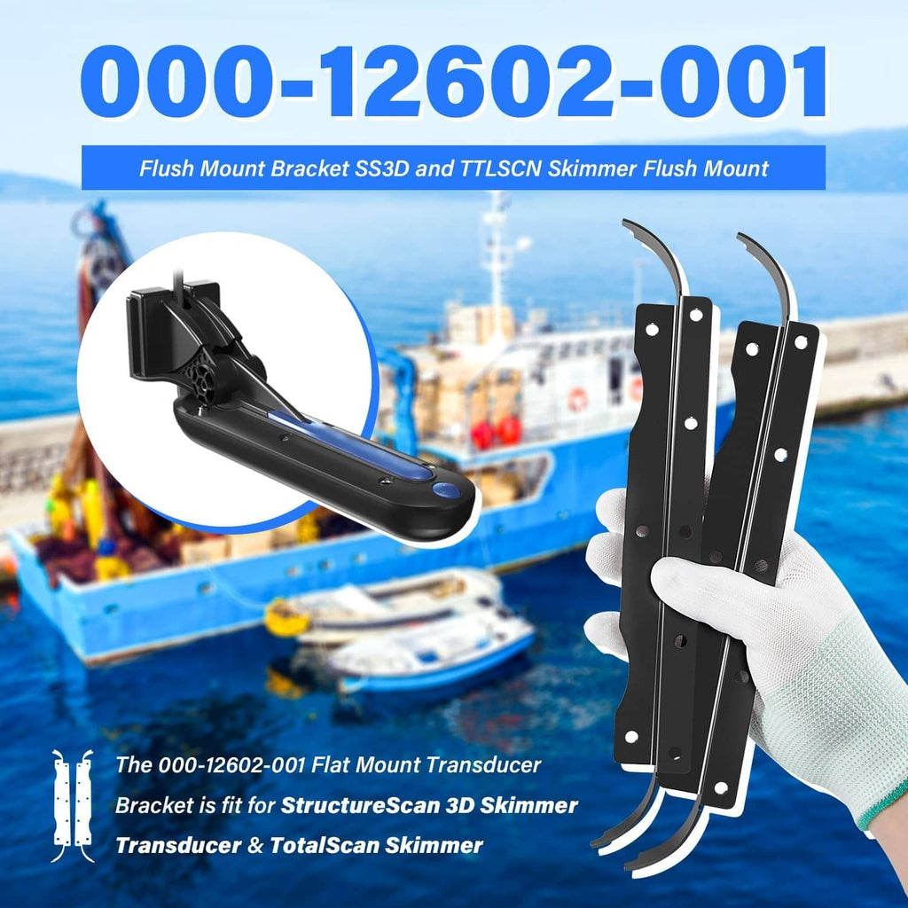 Black flush-mount bracket set with curved arms and bolt holes, held by glove
