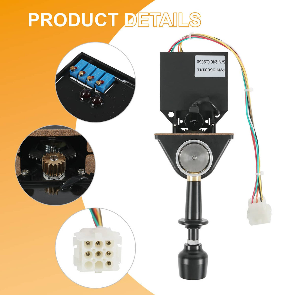 Black joystick controller with gray base, circular potentiometer and multicolor wires