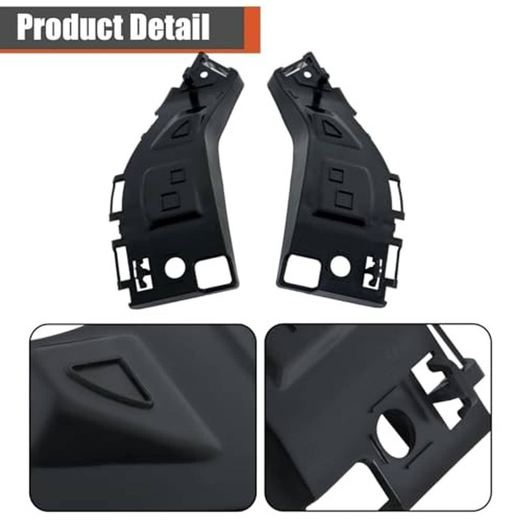 Two black front bumper side support brackets with embossed panel contours