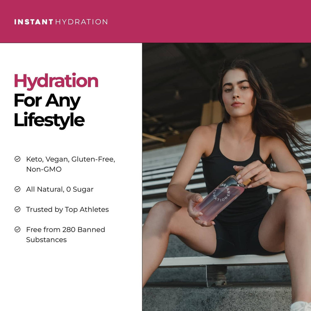 Lychee electrolyte drink mix pouch with hydration lifestyle information panel