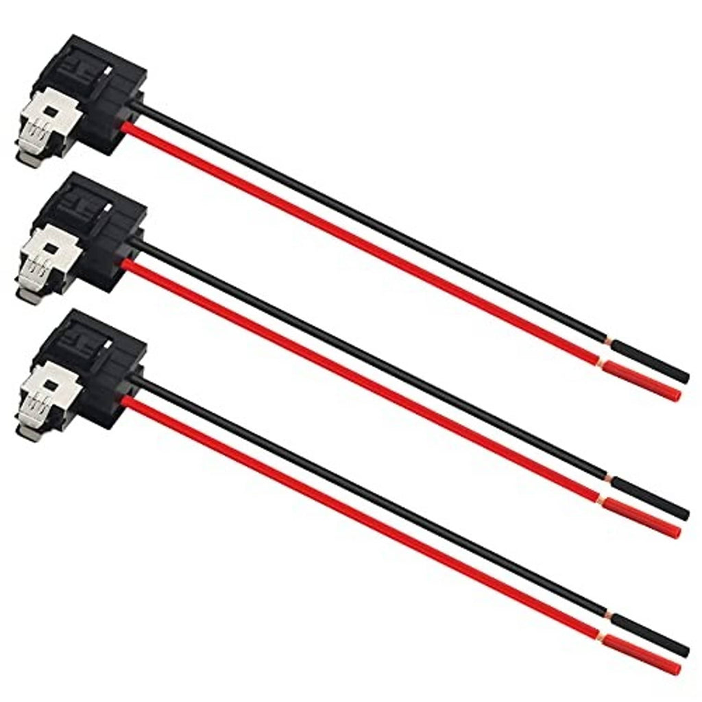Three headlight wiring adapter connectors with red/black extension leads and plug sockets