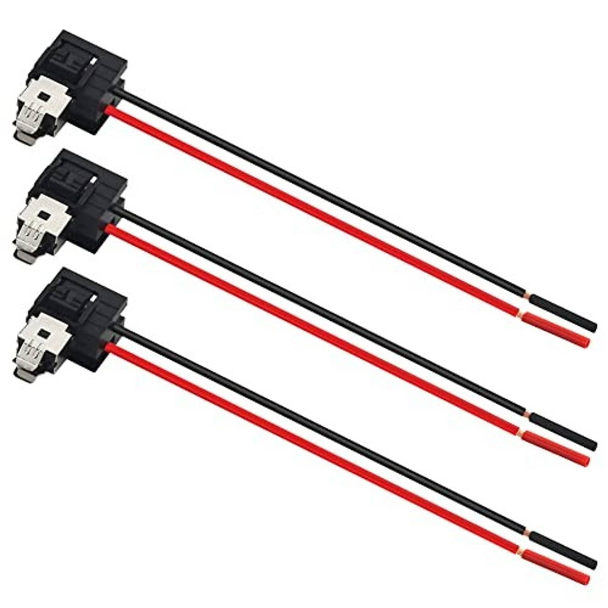 Three headlight wiring adapter connectors with red/black extension leads and plug sockets