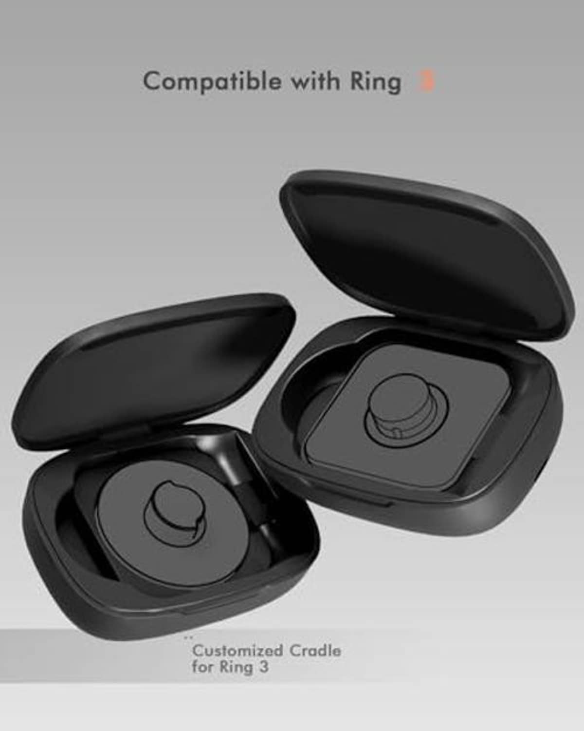 Black charging case with two charging cradles inside and open lid