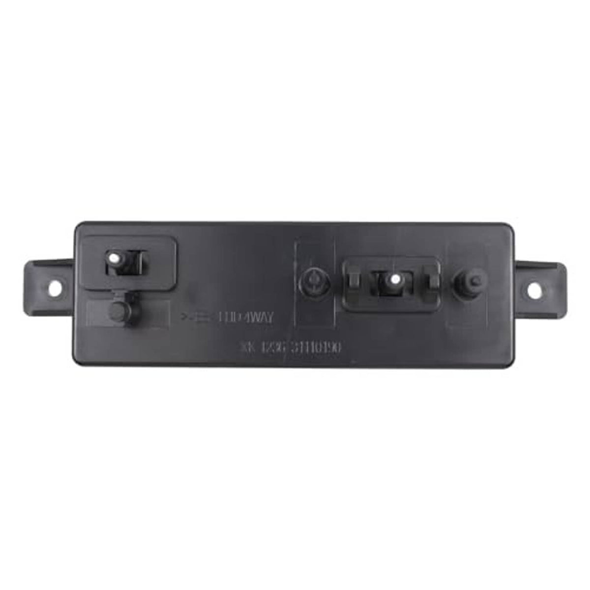 Black power seat switch module back panel with mounting holes and service socket