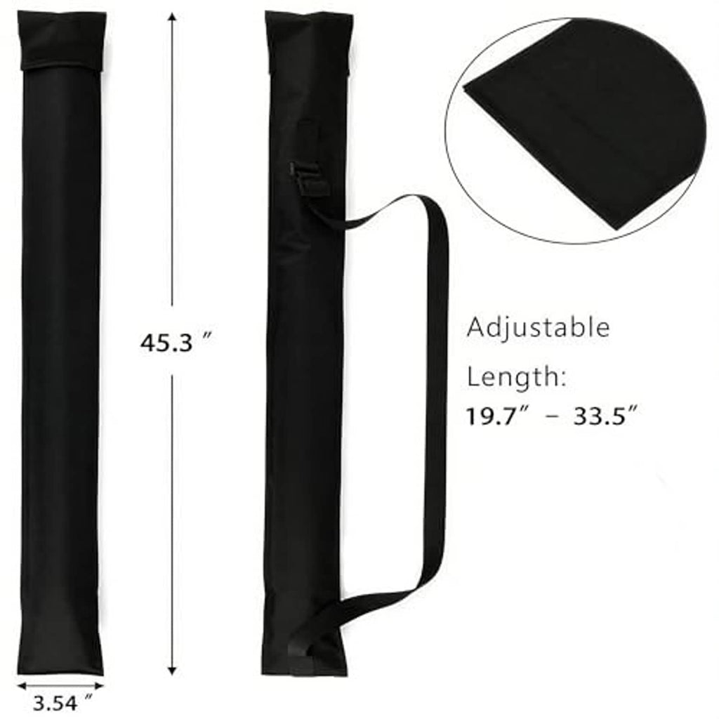 Black collapsible cue case with adjustable strap, long tube storage pocket