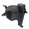 Black engine coolant expansion tank with twist cap and mounting bracket