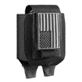 Black Molle handcuff pouch with front striped patch window and hook-and-loop closure