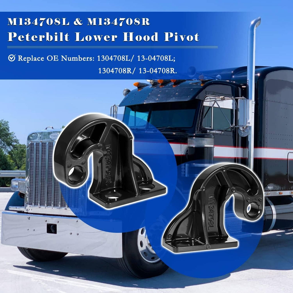 Black left and right lower hood pivot brackets with mounting holes