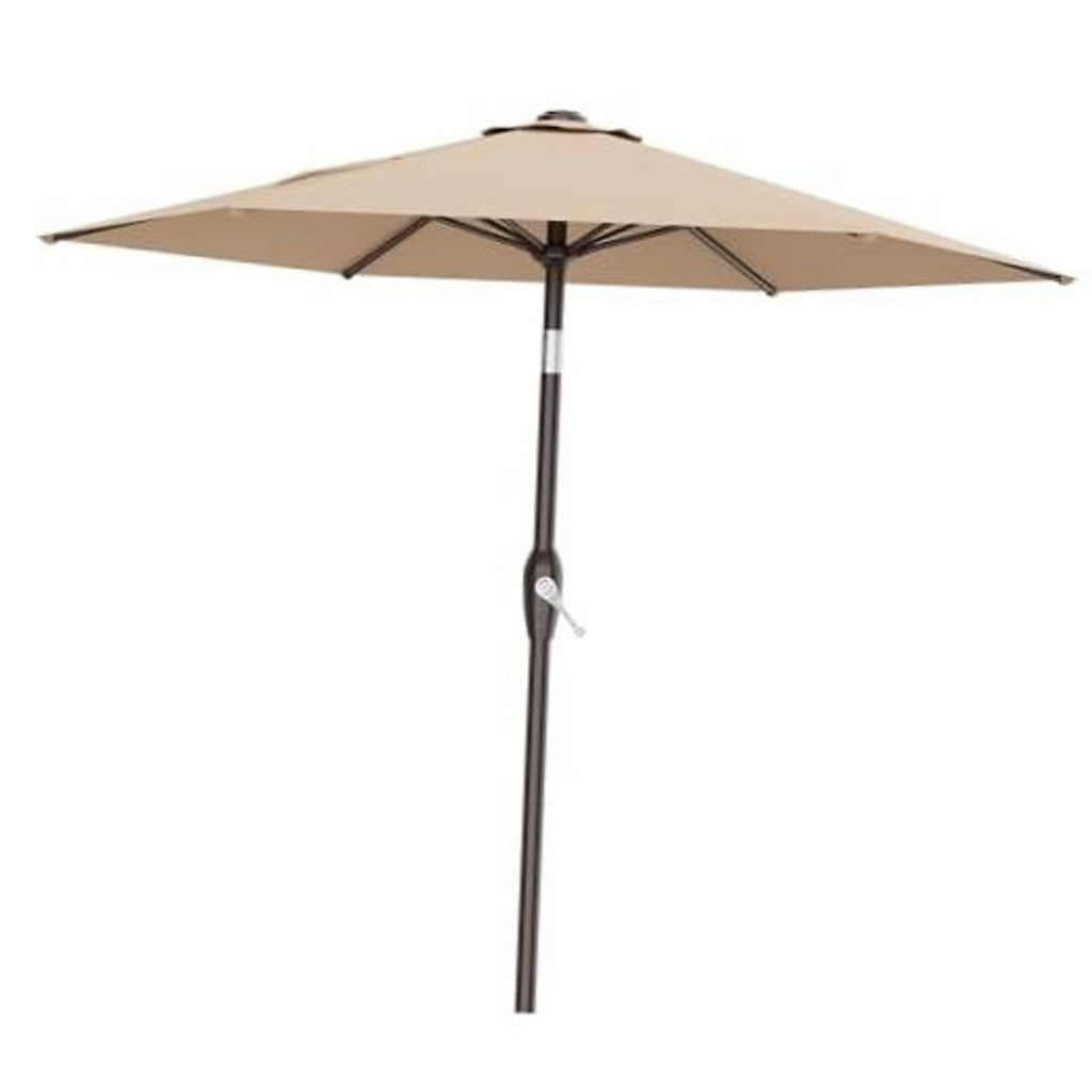 Beige patio market umbrella with tilt crank and table-mount pole