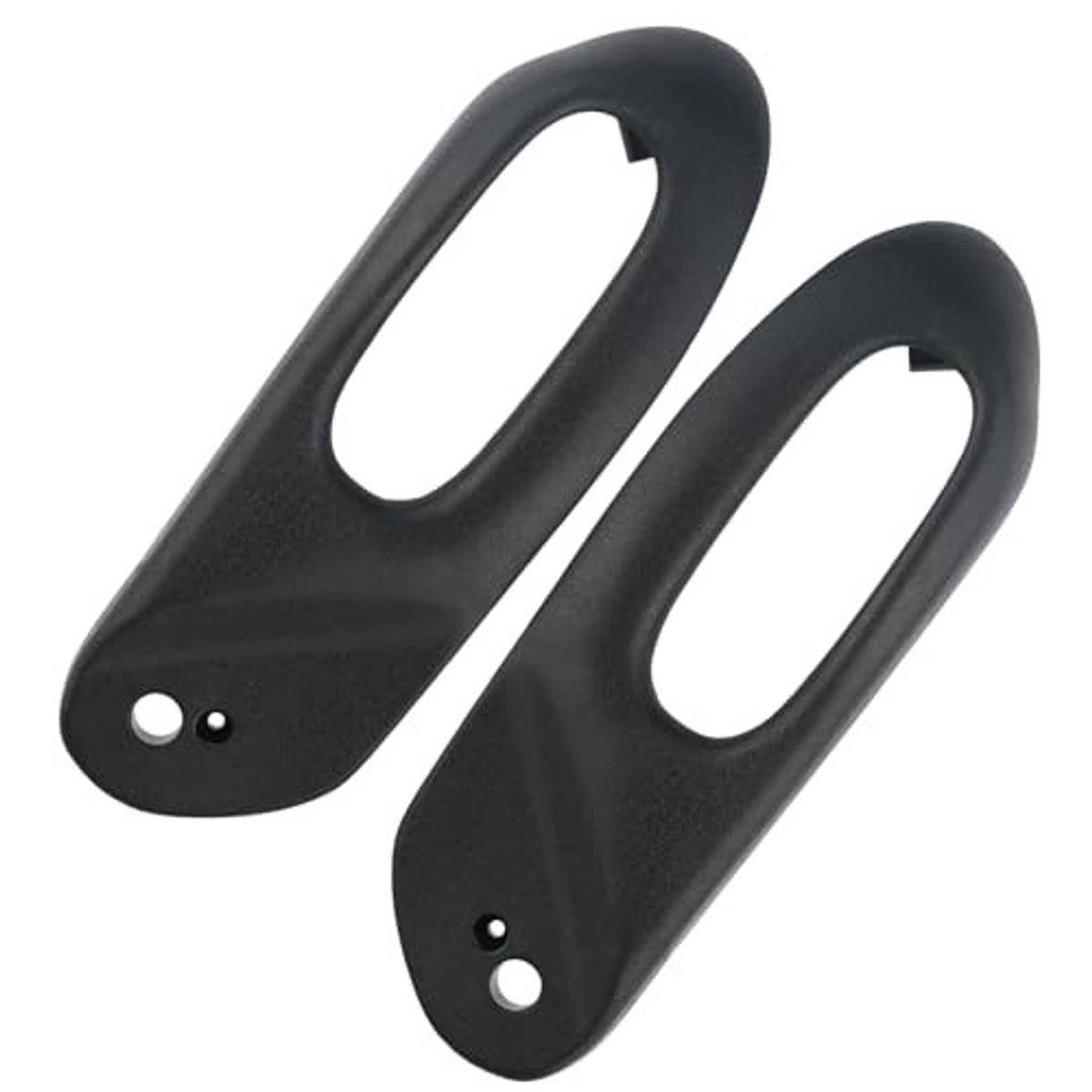 Black power seat switch panel bezel pair with oval cutouts and front mounting holes
