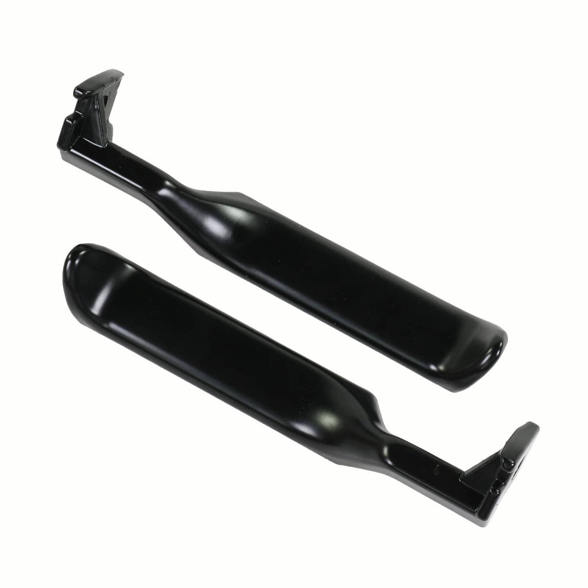 Pair of black interior door handles with curved bars and base mounting brackets