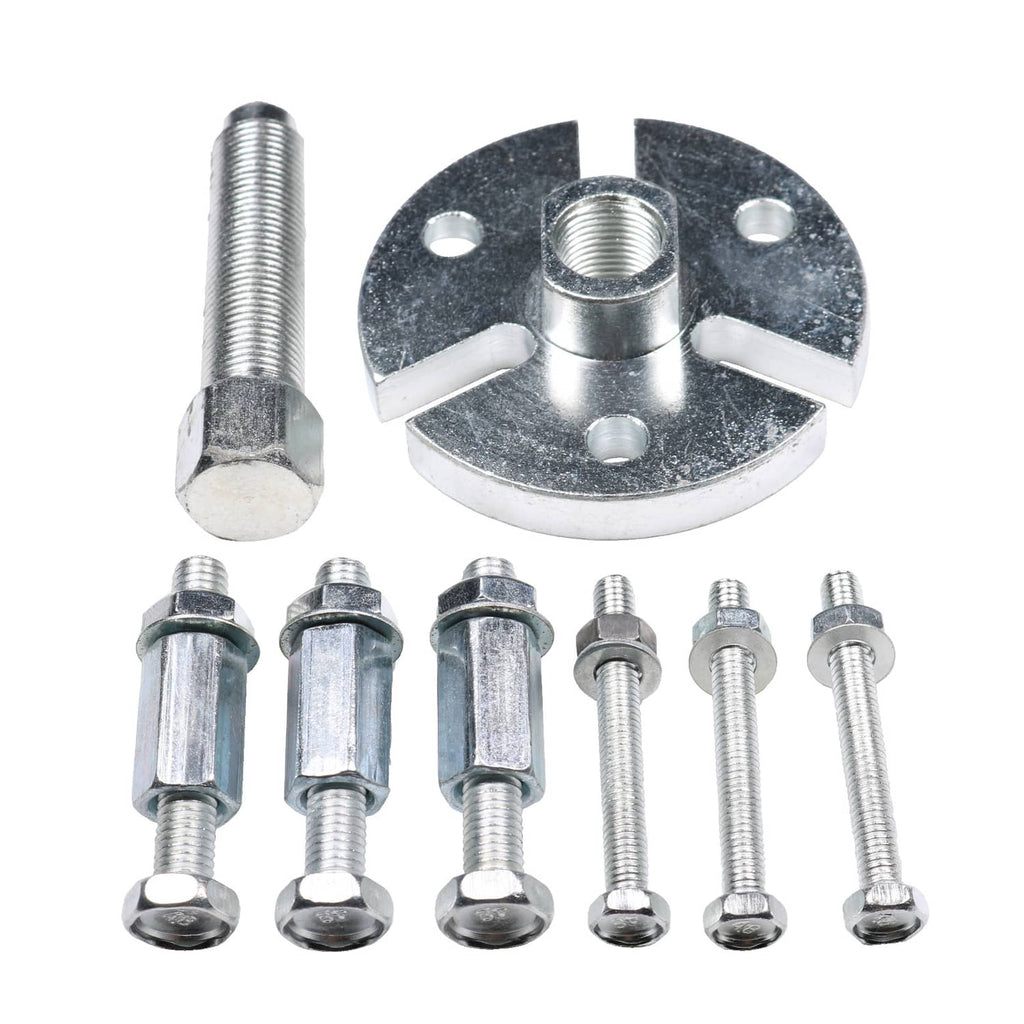 Flywheel puller tool with circular puller plate and several threaded bolts