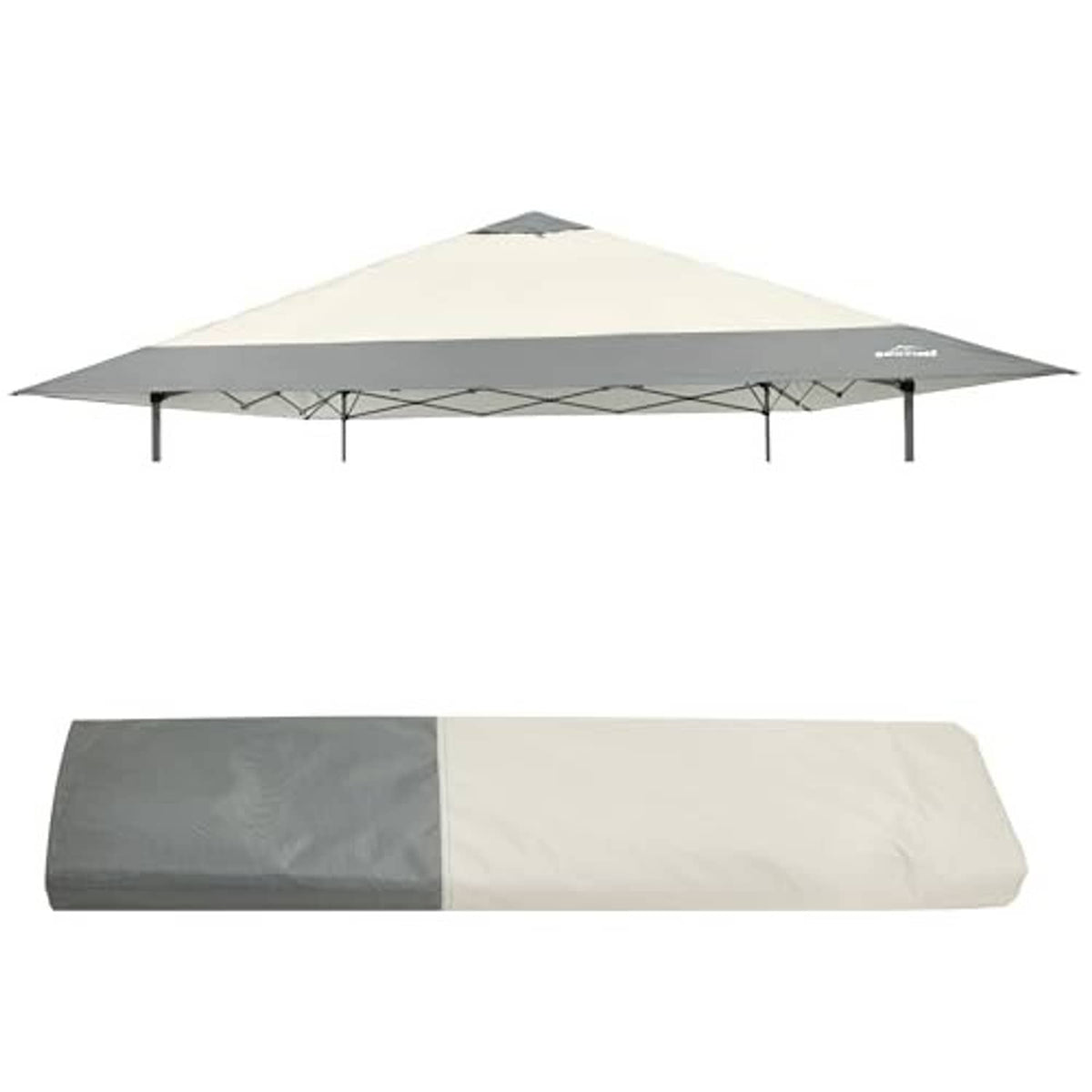 Canopy replacement top cover, cream top with gray border underside and vent opening