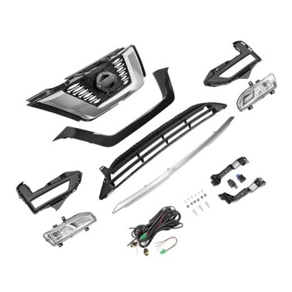 Front grille and fog light kit parts bundle with mounting brackets and wiring harness