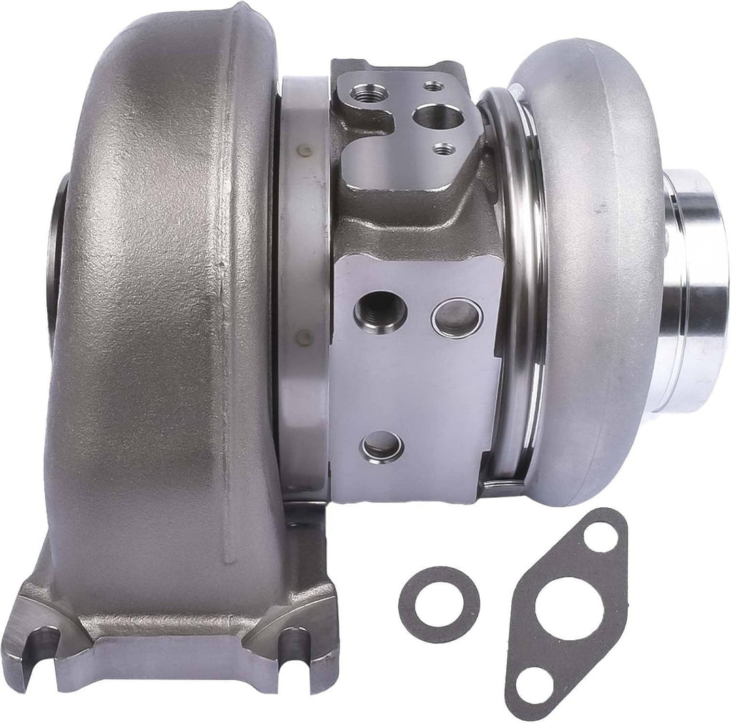 Turbocharger with side plate and compressor outlet, with two gasket pieces included