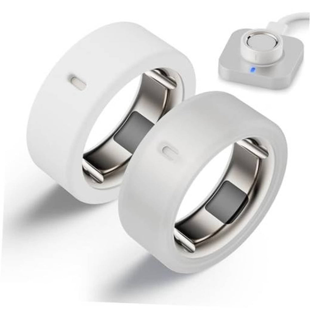 White silicone ring protector case with metal inner cradle for smart ring