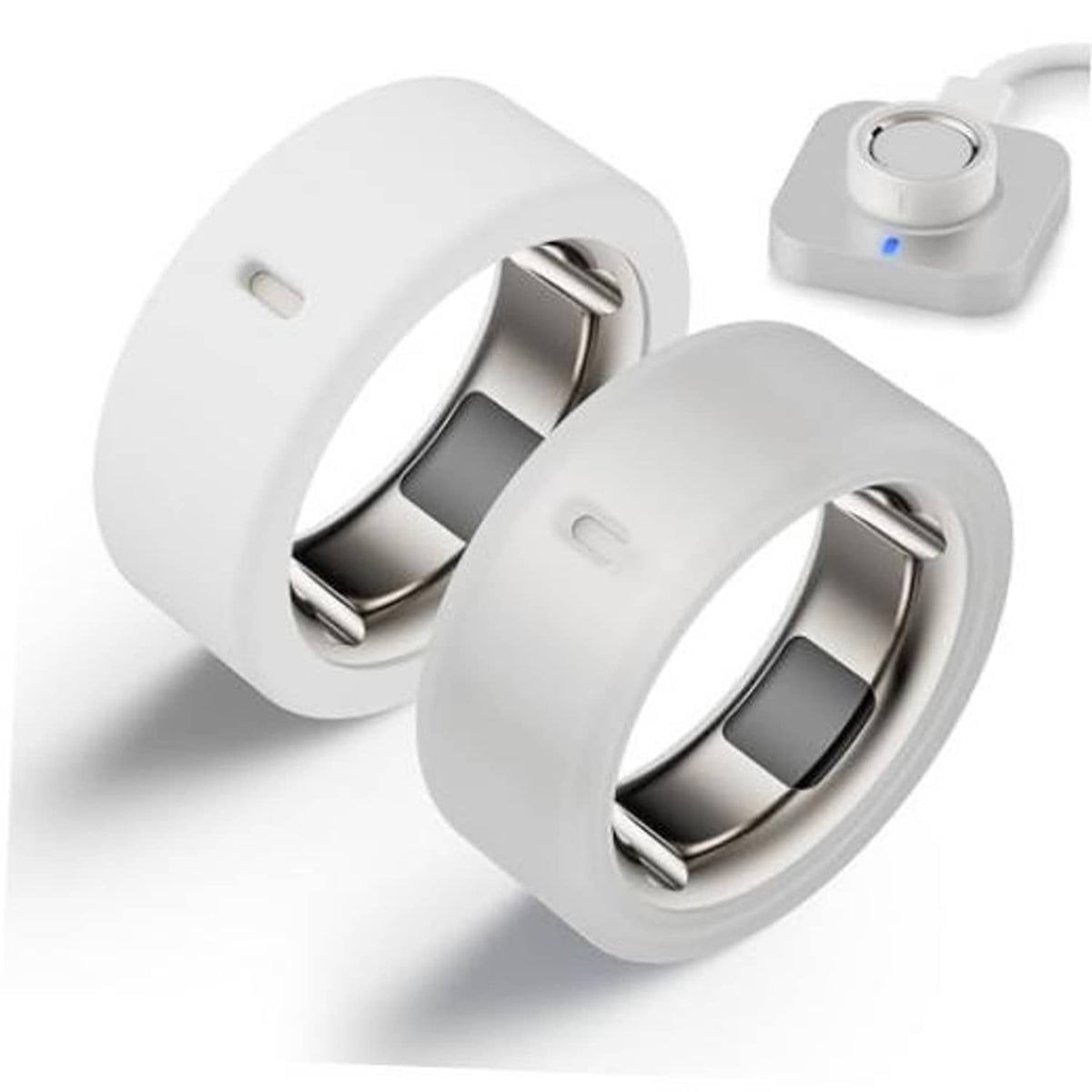 White silicone ring protector case with metal inner cradle for smart ring