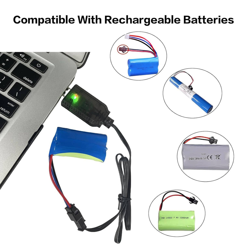 USB battery charger cable with blue pack and black SM-2PIN connector, with LED power indicator
