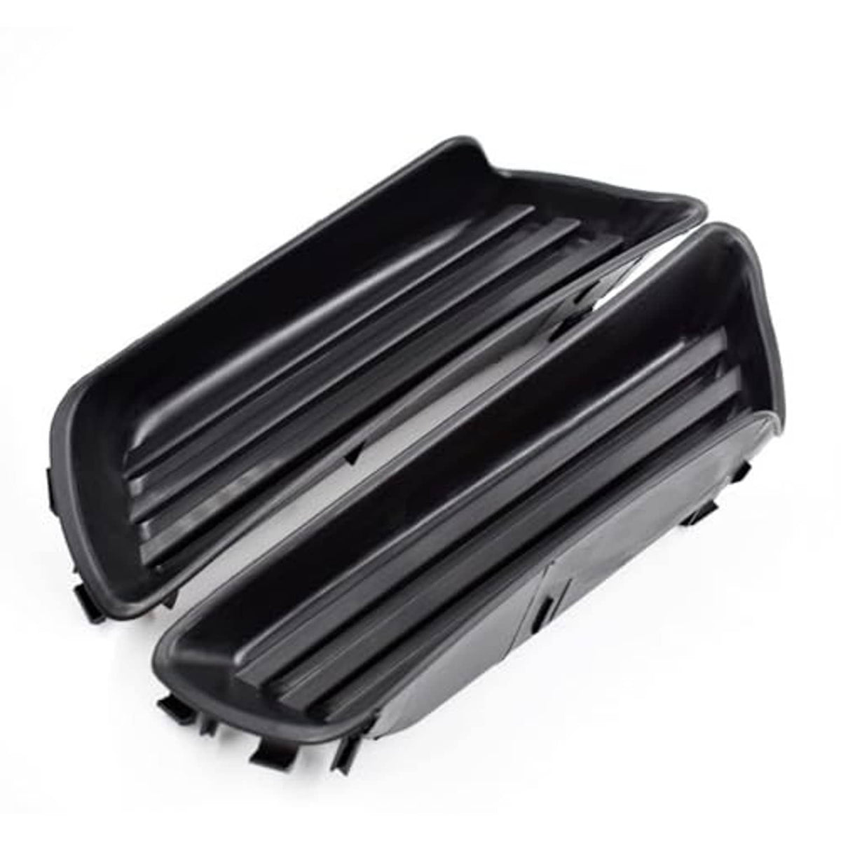 Black fog lamp light cover with horizontal grille slats and side mounting clips