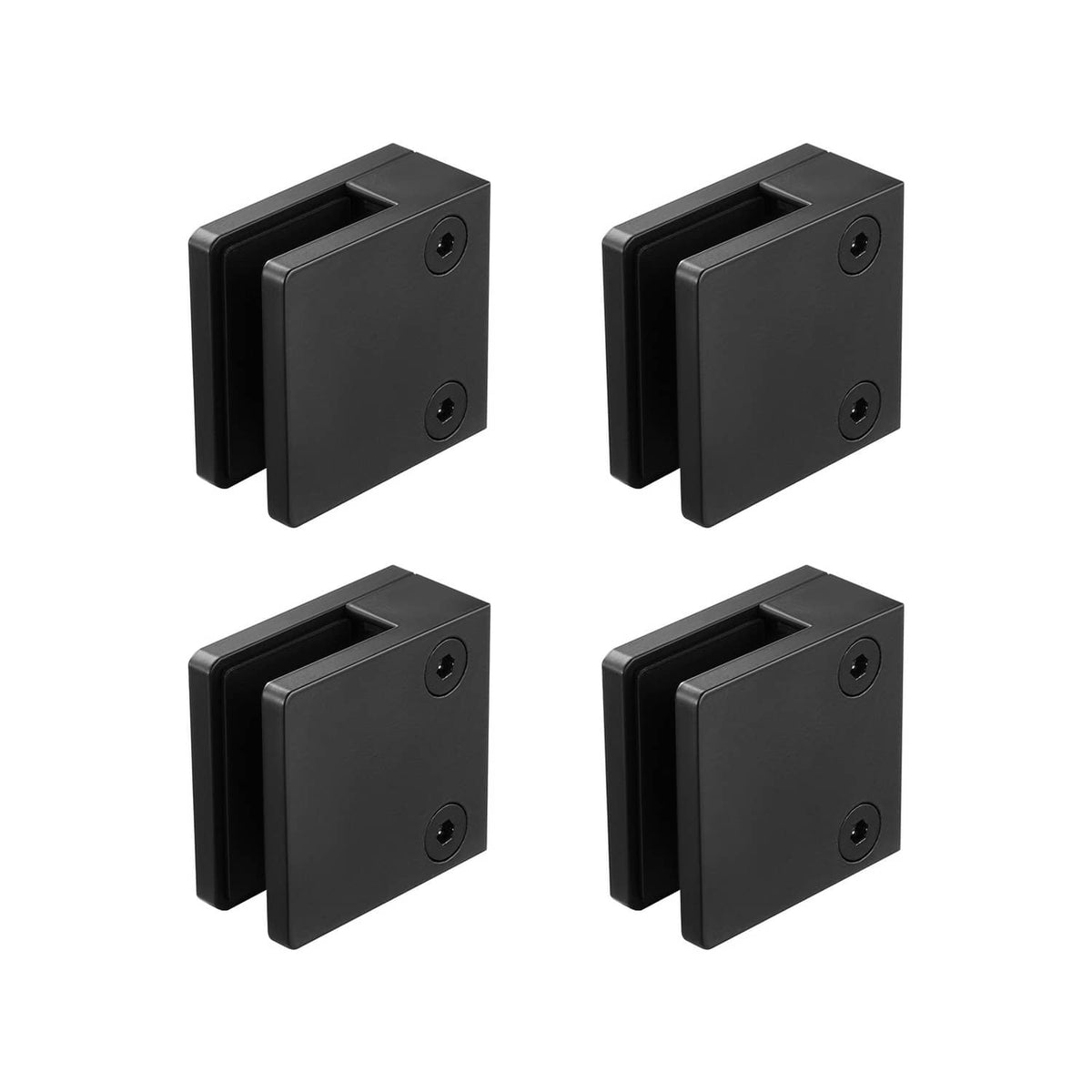Black square glass clamp brackets, set of 4 pieces with mounting bolts