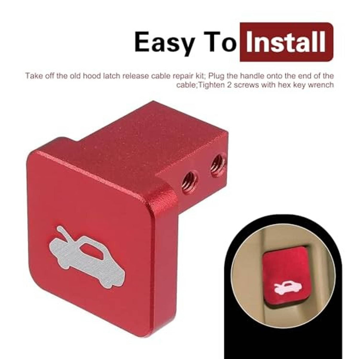 Red hood latch release handle with L-key wrench and two screws for installation