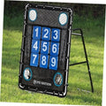 Baseball pitching net with black mesh and blue 1–9 strike zone target grid