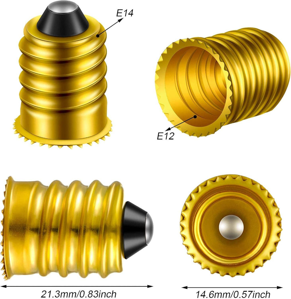 E14-to-E12 lamp adapter converter set with labeled sockets, gold ribbed design