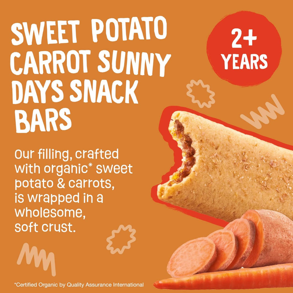 Sweet potato carrot snack bars wrapper, kids 2+ years, orange design