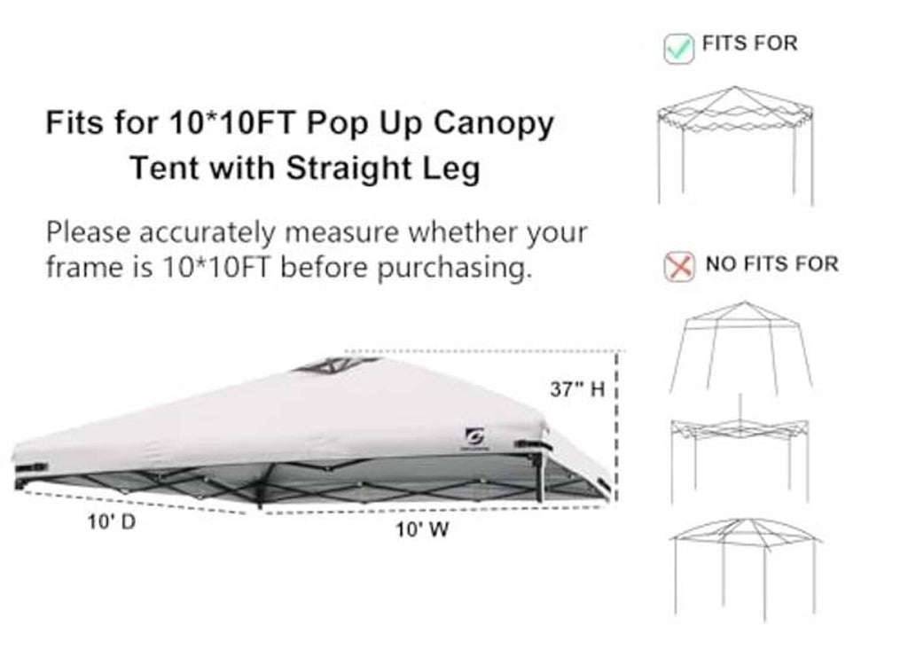 White canopy top cover with air vent; diagram shows 10 ft by 10 ft fit