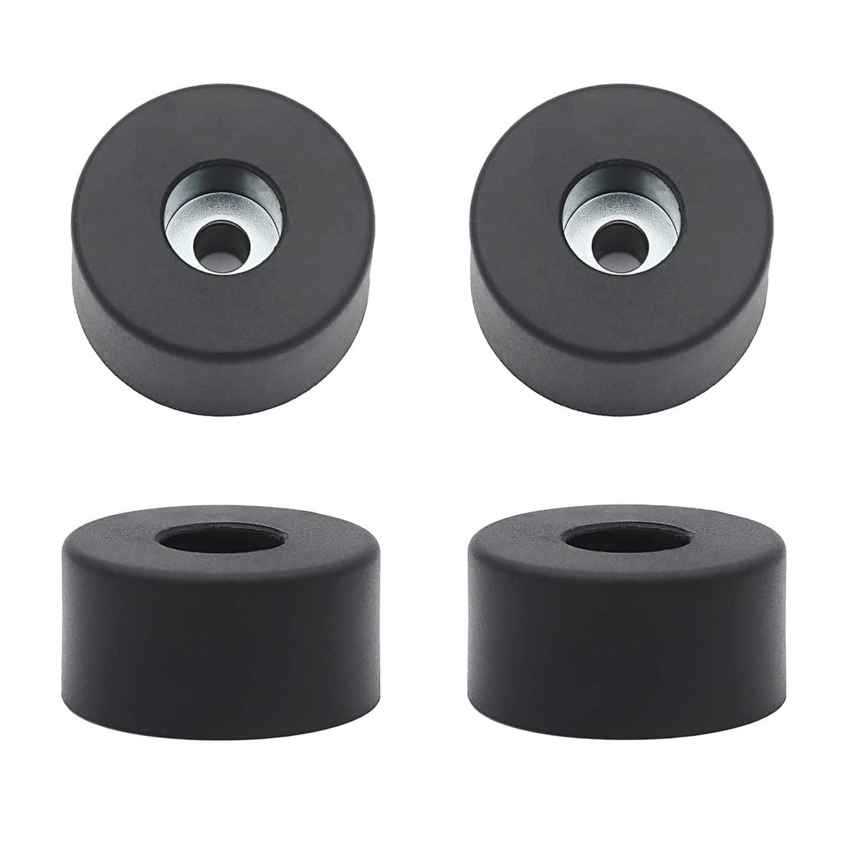 Black rubber isolator pads with metal threaded inserts, 4-pack replacement feet