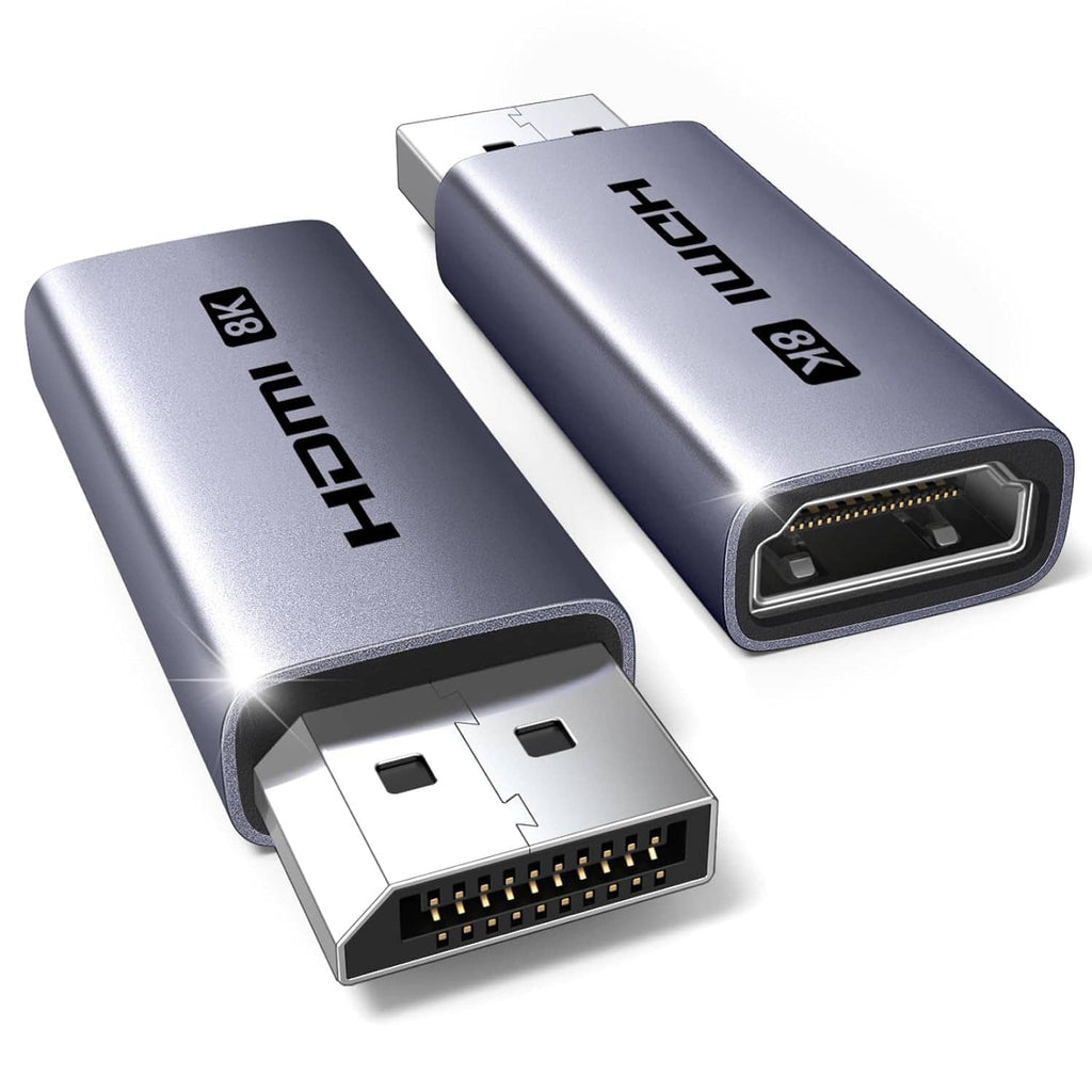 UGREEN 2-pack active DP-to-HDMI adapters, silver-gray housings with HDMI output