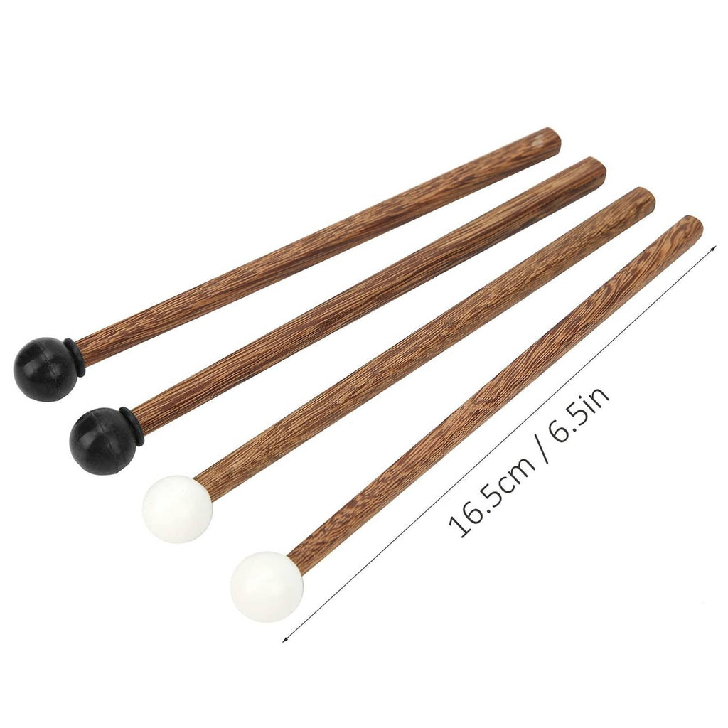 4-piece tongue drum mallet set; brown handles with black and white rubber ends