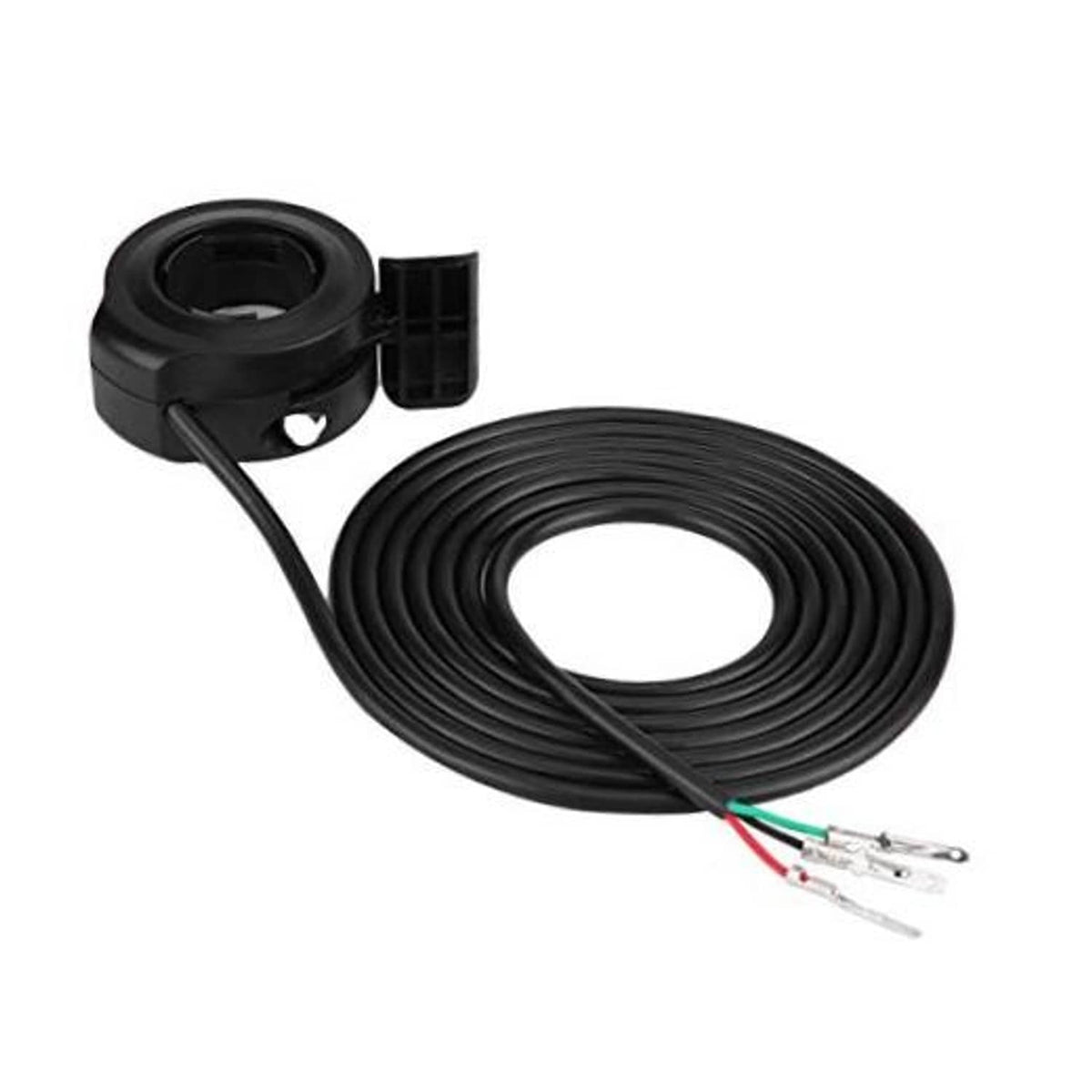 Black thumb throttle control assembly with coiled cable and 3-wire connector ends