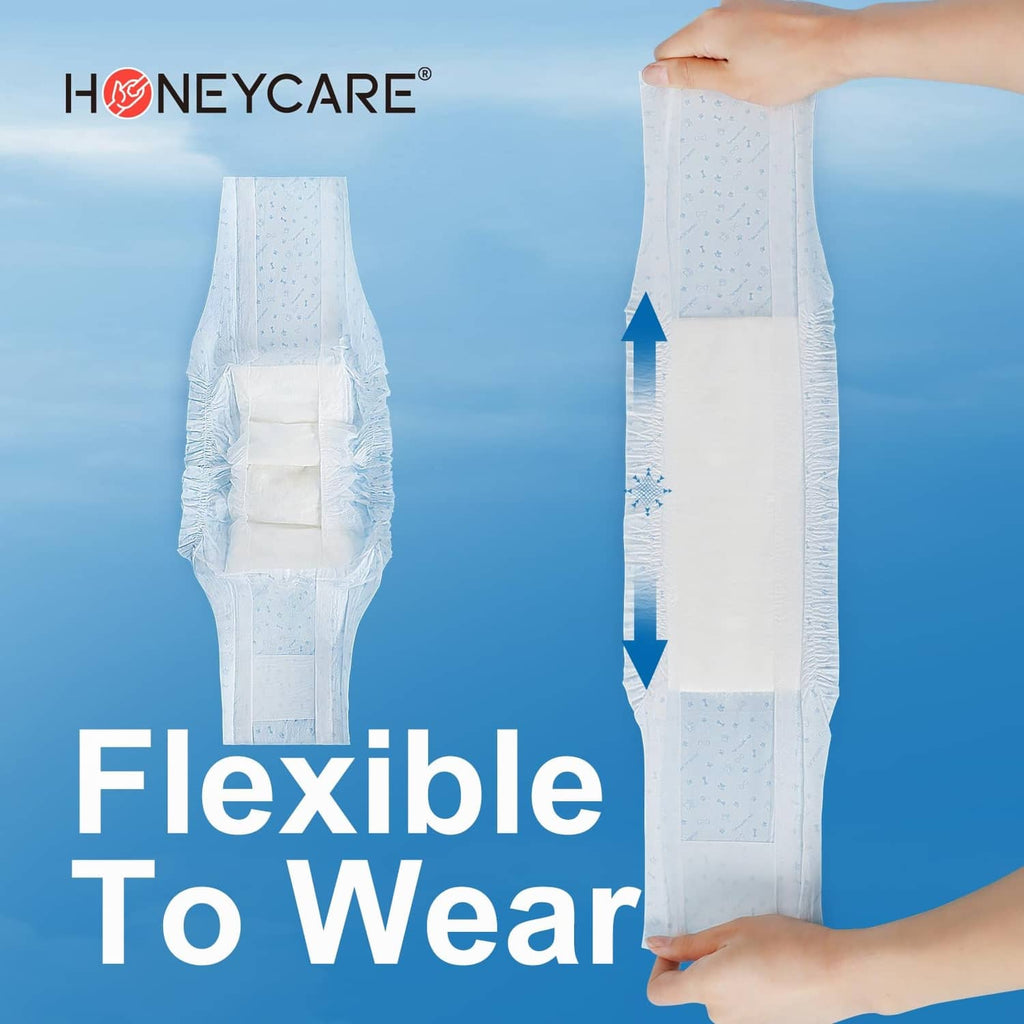 White disposable male dog wrap with absorbent pad and flexible leg openings.