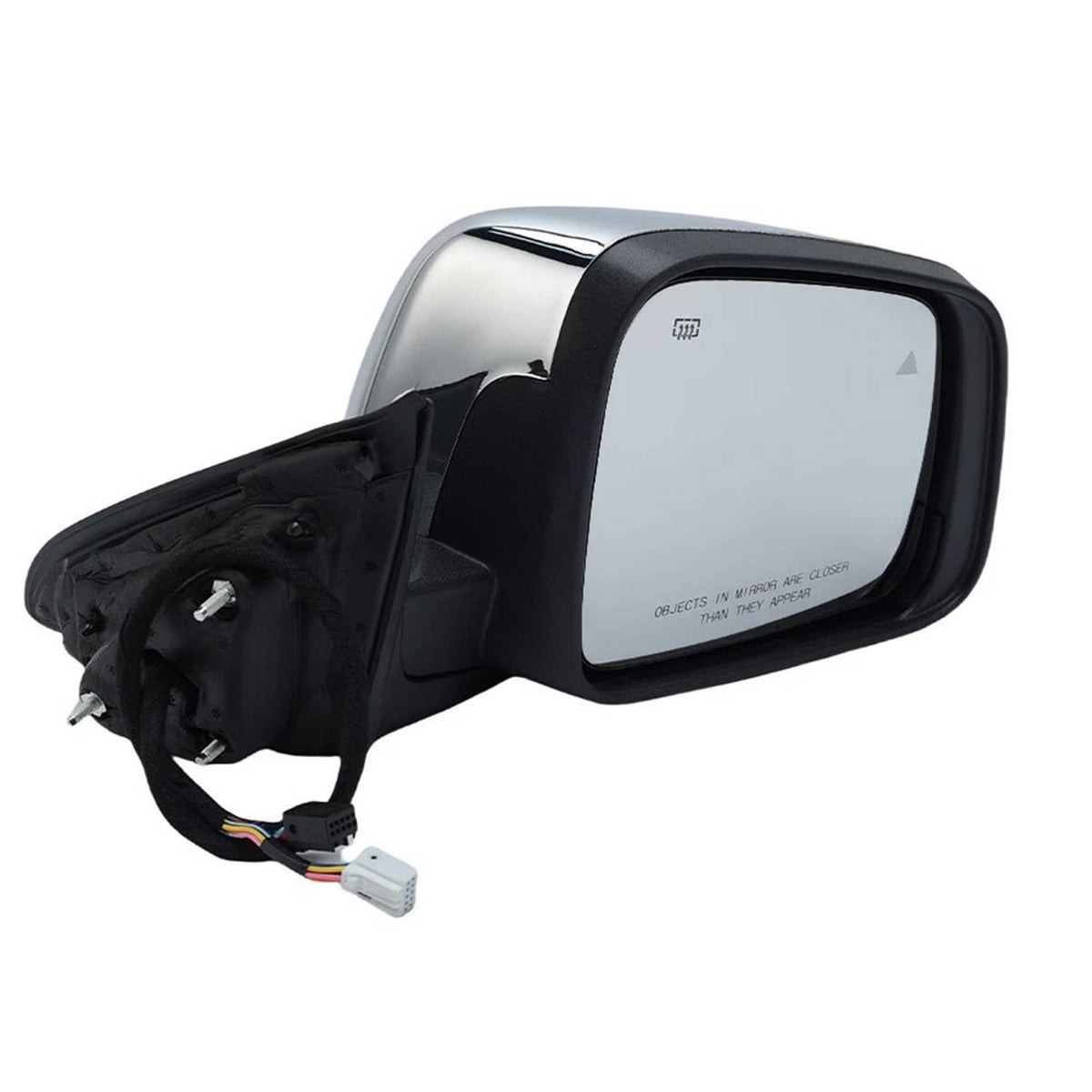 Passenger-side manual-fold blind spot mirror assembly with side wiring connector